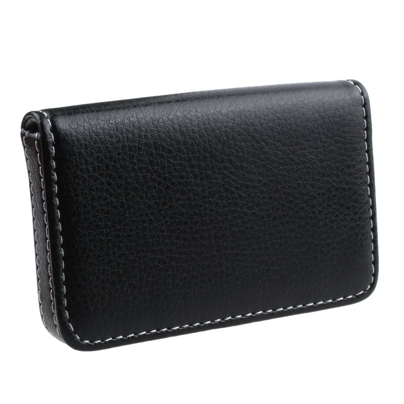 business card holder with flap in smooth leather